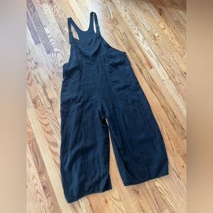 Cynthia Ashby Hattie Relaxed Fit Black Linen Overalls b6